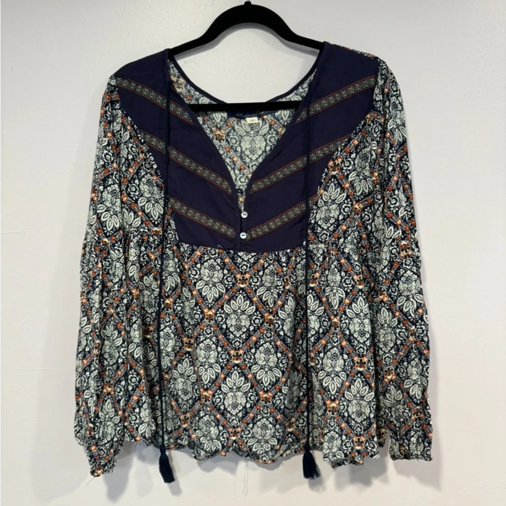 Blue Rain Francesca’s Oversized Patterned Peasant Top Blue Purple Women's Small‎